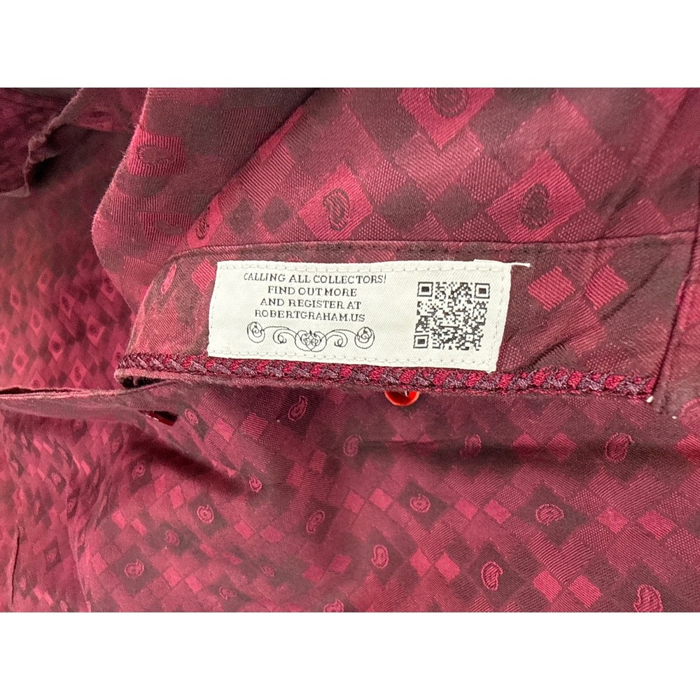 Robert Graham Button Down Shirt Mens XL Burgundy Paisley Jacquard Hipster Fading - Picture 10 of 13